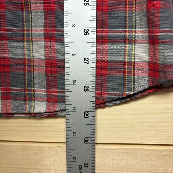 VINTAGE OshKosh Bgosh Shirt Large Gray Red Short Sleeve Button Up Work Wear - Picture 12 of 16